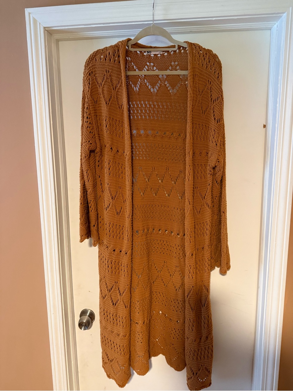 SO Rust Orange Open Crochet Women's Sweater